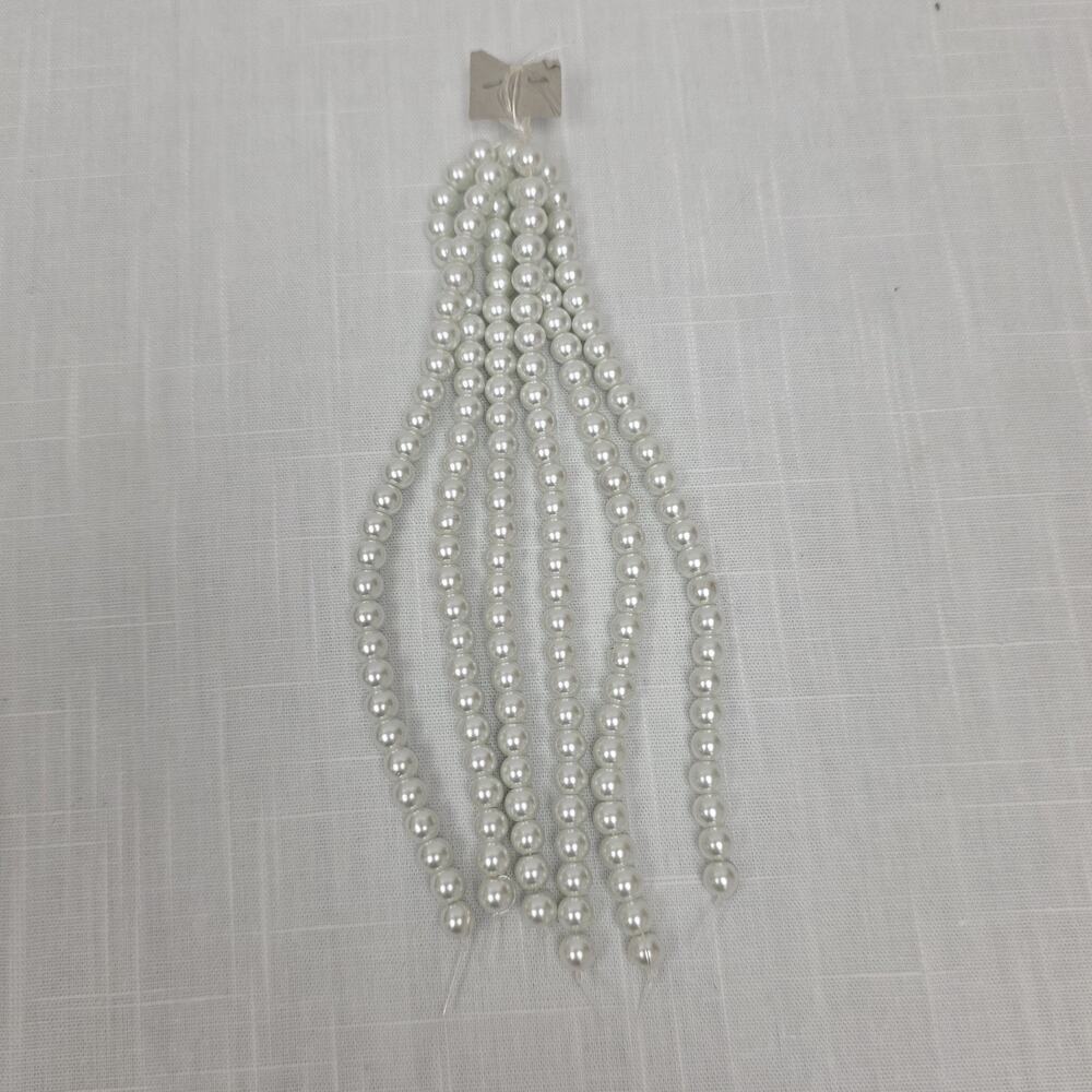Lot of 6 White Faux Pearl Bead Strands Round Craft Jewelry Making Loose Beads